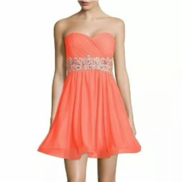 My Michelle Dresses & Skirts - NWT My Michelle Vibrant Coral Strapless Embellished Full Layered Dress ~size 5